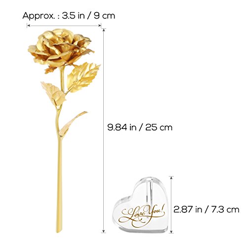 PIXNOR Flor de rosa de hoja de oro de 24K con corazón de acrílico en forma de Base de soporte, de la madre día de San Valentín regalo día regalo cumpleaños regalo aniversario