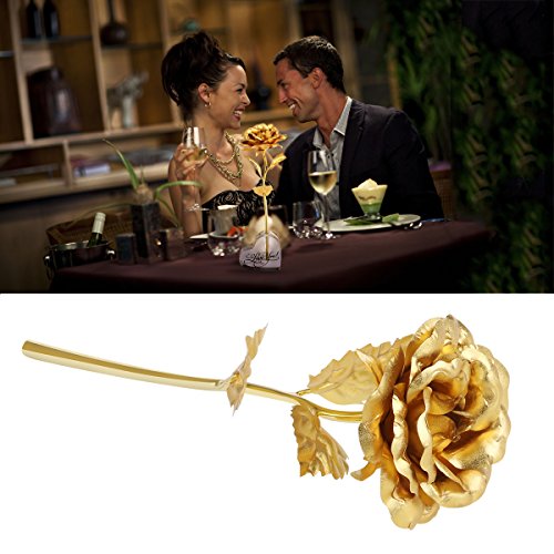 PIXNOR Flor de rosa de hoja de oro de 24K con corazón de acrílico en forma de Base de soporte, de la madre día de San Valentín regalo día regalo cumpleaños regalo aniversario