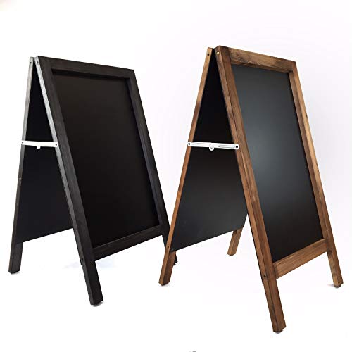 Pizarra caballete negra. Pizarra negra doble cara 90 x 50 cm apta para tizas normales y rotuladores de tiza. Ideal para hostelería, infantil, restaurante, habitación niños, etc. (MARCO NOGAL)