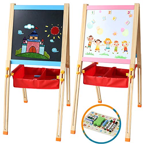 Pizarra Magnética Infantil Doble y Ajustable Caballete Pintura con Letras Magneticas Divertido Juguete Madera Educativo Juego de Imaginación Juguete para Niños Niñas 3 4 5 6