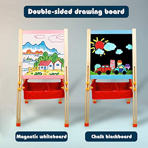 Pizarra Magnética Infantil Doble y Ajustable Caballete Pintura con Letras Magneticas Divertido Juguete Madera Educativo Juego de Imaginación Juguete para Niños Niñas 3 4 5 6