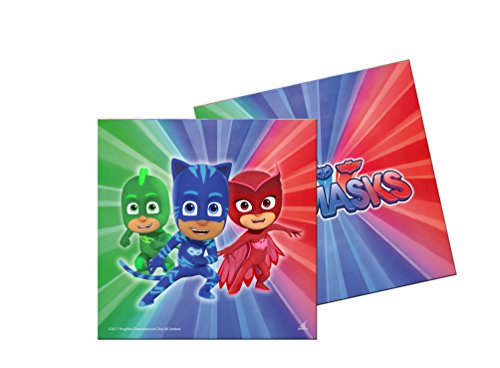 PJ Masks 0461, Pack Desechables Fiesta y Cumpleaños, 16 Vasos, 16 Platos 23 cm, 20 servilletas y 1 Mantel 120x180 cms