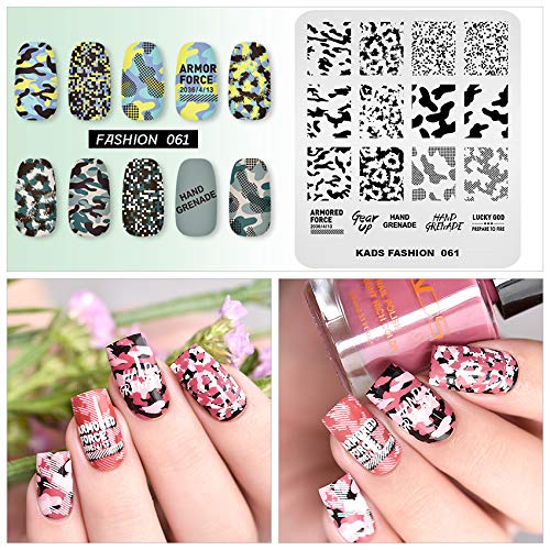 Placa de estampado para uñas Plantilla de imagen Patrón de camuflaje Textura de vaca Gráficos Alfabeto Patrón Diseño DIY Imprimir Manicura Nail Art Stencil Tools