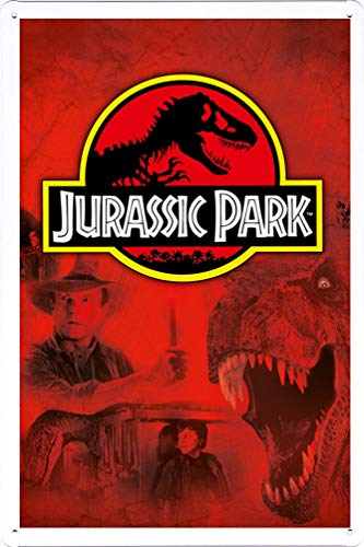 Placa de metal vintage con texto en inglés "Jurassic Park Horror", divertida placa de metal retro, 20 x 30 cm