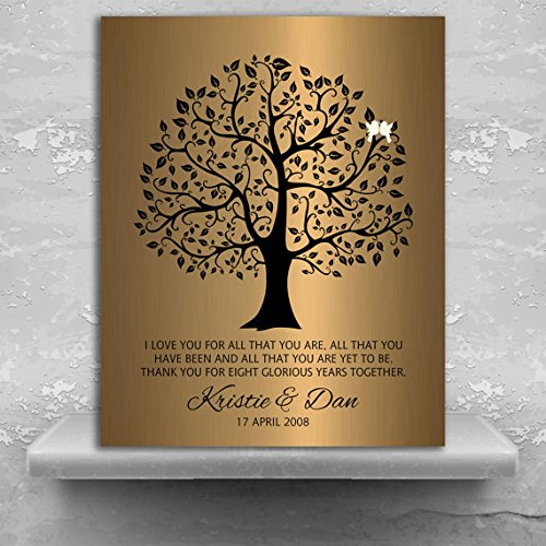 Placa metálica de 8 años de aniversario personalizable, regalo de árbol de boda de bronce sintético, regalo de ónix para pareja, personalizable, 30,48 x 20,32 cm