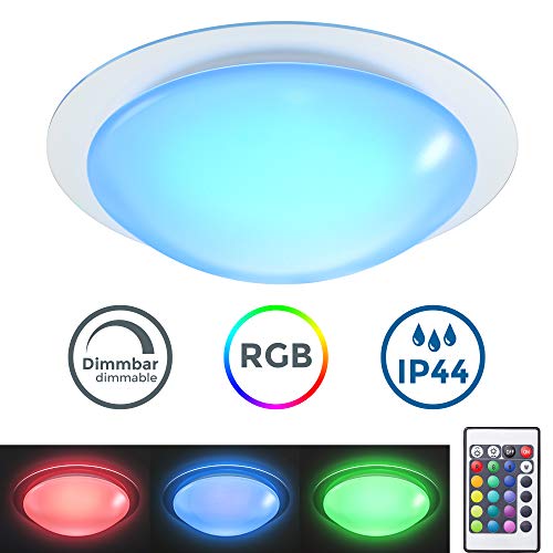 Plafón LED regulable I Lámpara de techo LED multicolor I 16 colores seleccionables con mando a distancia I Ø28cm 12W I Plafón para baño IP44 I Exterior y Interior I Blanco neutro 3000K I 16RGB