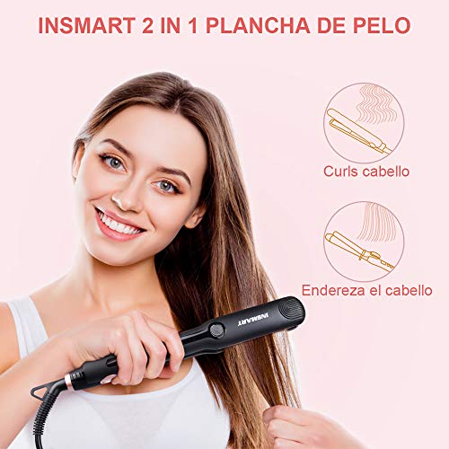 Plancha de pelo profesional, plancha de cerámica INSMART con pantalla LCD digital y temperatura ajustable para todo tipo de cabello, hace que el cabello sea brillante y sedoso (negro)