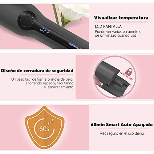 Plancha de pelo profesional, plancha de cerámica INSMART con pantalla LCD digital y temperatura ajustable para todo tipo de cabello, hace que el cabello sea brillante y sedoso (negro)