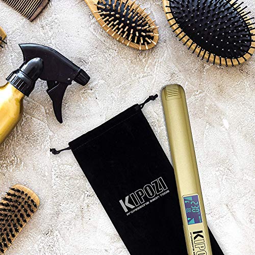 Planchas del Pelo Profesional KIPOZI, con Pantalla Digital LCD, Plancha Alisadora de Titanio, Alisador Anti Encrespado, Doble Voltaje (Oro)