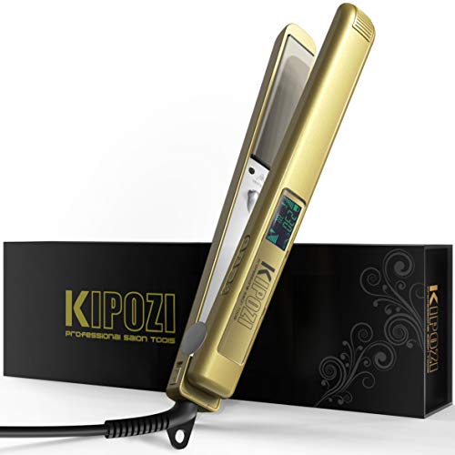 Planchas del Pelo Profesional KIPOZI, con Pantalla Digital LCD, Plancha Alisadora de Titanio, Alisador Anti Encrespado, Doble Voltaje (Oro)