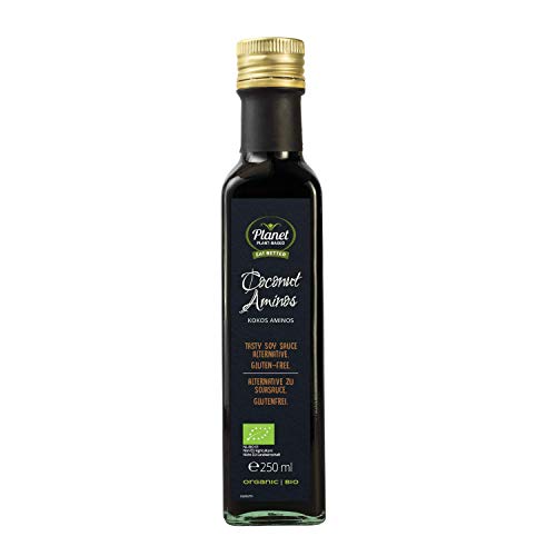 Planet Plant-Based Coco Aminos Orgánico 250ml - La alternativa sin gluten a la salsa de soja - Vegana - sin soja - baja en sodio - hecha de la fermentacion de savia de la flor del coco