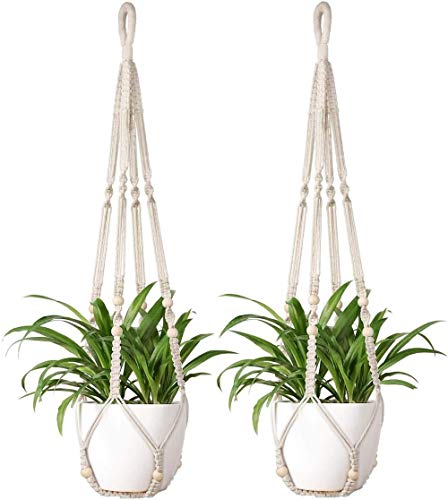 Planta de perchas for colgar cubierta Planter Cesta con los granos de madera Tiesto titular de algodón cuerda Sin borlas decoración del hogar, 89cm, del paquete del artículo Cantidad: 1, Nombre de col