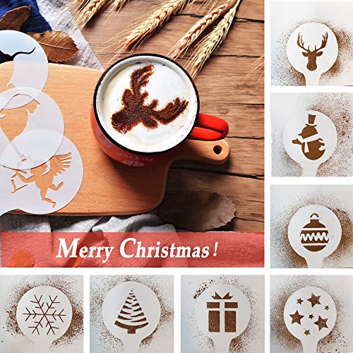 Plantillas de café SOSMAR con 45 patrones, plantillas para Halloween, Navidad, mamá, papá, perro, gato, para chocolate caliente, capuchino, glaseado de galletas, decoración de magdalenas