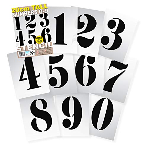 Plantillas de números 0123456789-20 cm, Reutilizables, 295 x 200 mm, 10 láminas separadas, plástico Mylar, diseño Vintage