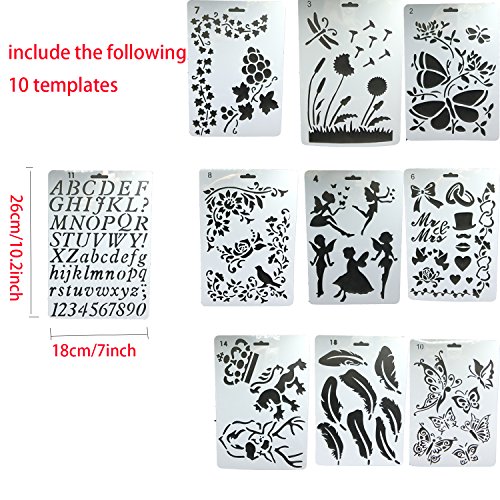 Plantillas para organizador,DANCEPANDAS 10 piezas Bullet Diario Stencil Set Plástico Planificador Plantillas para diario/cuaderno/Scrapbook/arte manualidades DIY(26 x 18cm)