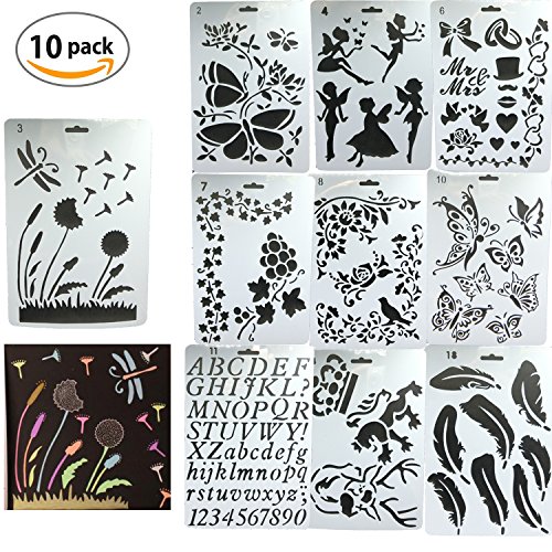 Plantillas para organizador,DANCEPANDAS 10 piezas Bullet Diario Stencil Set Plástico Planificador Plantillas para diario/cuaderno/Scrapbook/arte manualidades DIY(26 x 18cm)