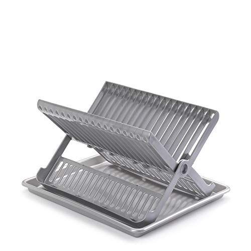 PlasticForte Escurreplatos plegable con bandeja escurreplatos con soporte para cubiertos (plata)