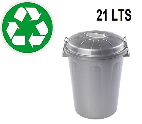 Plastiforte Cubo de Basura con Tapa 21 LTS litros Basurero Gris Plata Asas de Presión