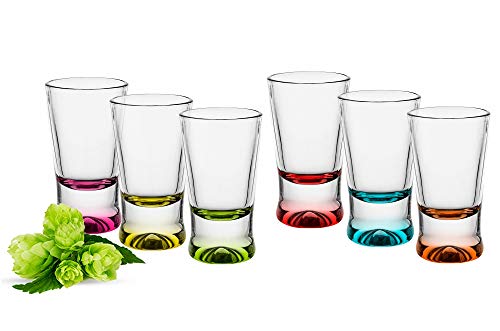 PLATINUX - Juego de 6 vasos de chupito (2,5 cl), multicolor