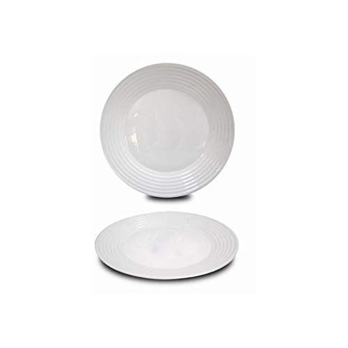 Plato Postre Blanco Vajilla Elegante, Ideal para el menaje del Hogar, Set de 6. Diseño de Lineas Onduladas Muy Original 19 cm