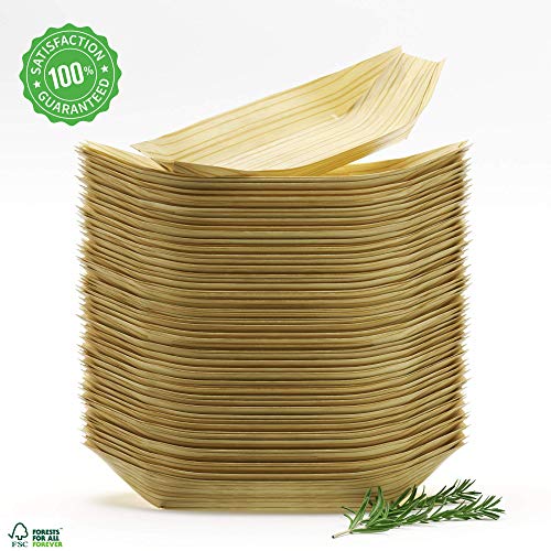 Platos Bambu Cuencos Desechables Bol de Madera Vajillas Naturales Alternativa al Plastico el Papel y el Carton 50 uds 23x13cm Grande Bandejas Compostables Biodegradables Barquetas Ecologicos Fiesta