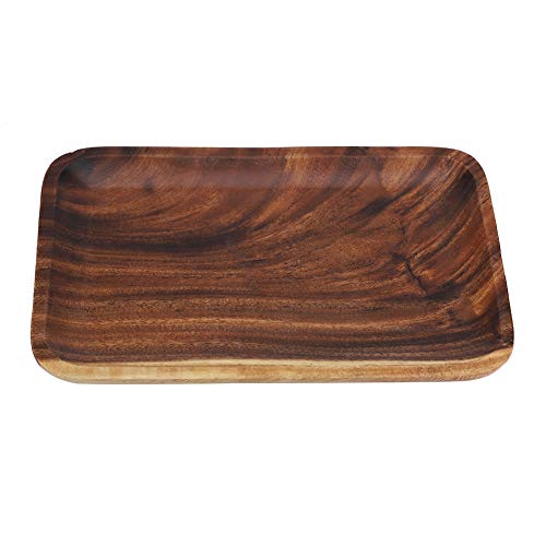 Platos de servir rectangulares y prácticos, elegantes bandejas de sushi para aperitivos, ensaladas, postres, de madera de acacia, para evitar derrames en el hogar o restaurante 25*17*2cm