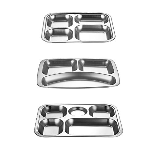 Platos divididos de acero inoxidable con compartimento, bandeja rectangular para cafetería, plato de comida, recipiente para almuerzo, para la cantina escolar 3/4/5 Sectionb 04.