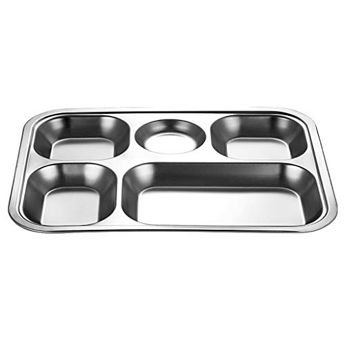 Platos divididos de acero inoxidable con compartimento, bandeja rectangular para cafetería, plato de comida, recipiente para almuerzo, para la cantina escolar 3/4/5 Sectionb 04.