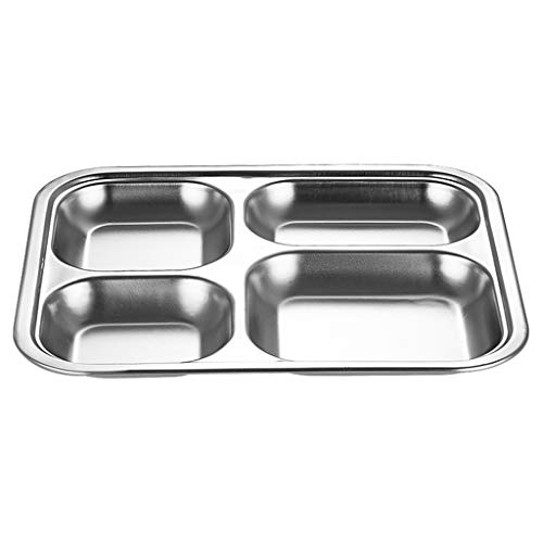 Platos divididos de acero inoxidable con compartimento, bandeja rectangular para cafetería, plato de comida, recipiente para almuerzo, para la cantina escolar 3/4/5 Sectionb 04.