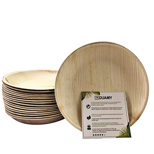 Platos redondos de hoja de palma desechables. 20 platos biodegradables Ø 15 cm. Vajilla ecológica para eventos, bodas, cumpleaños… 100% fabricados con materiales naturales, sin químicos abrasivos.