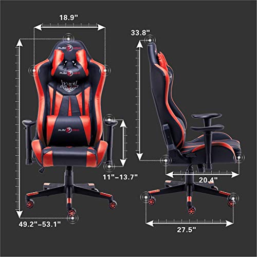 play haha. Silla de Oficina ergonómica para Videojuegos, Estilo de Carreras, con Respaldo Alto más Grande y reposabrazos más Grande, Piel sintética, Rojo, No footrest