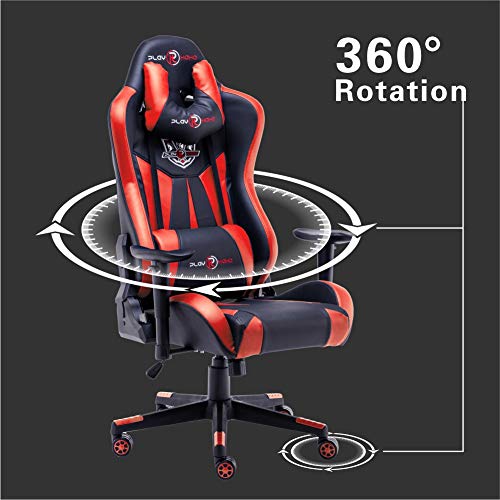 play haha. Silla de Oficina ergonómica para Videojuegos, Estilo de Carreras, con Respaldo Alto más Grande y reposabrazos más Grande, Piel sintética, Rojo, No footrest