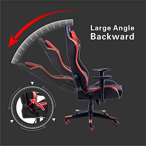 play haha. Silla de Oficina ergonómica para Videojuegos, Estilo de Carreras, con Respaldo Alto más Grande y reposabrazos más Grande, Piel sintética, Rojo, No footrest