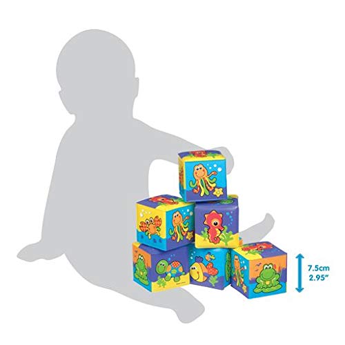Playgro Cubos Blandos para el Baño, 6 Piezas, Con Animales Multicolores, Desde los 6 Meses, Dimensiones: 7 x 7cm, Rojo/Naranja/Azul/Verde/Lila, 40093