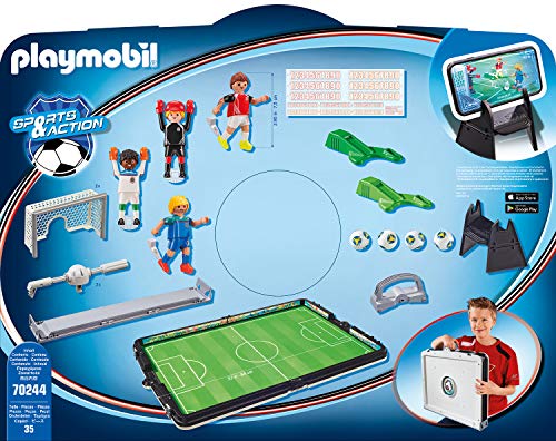 PLAYMOBIL Sports & Action Campo de Fútbol Maletín, con Soporte para Smartphone, a Partir de 5 Años (70244)