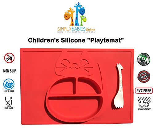 PLAYTEMAT Plato para bebe – Mantelito individual para niños - Plato de silicona - Mantel con Plato – Plato -Mantel – bandeja para trona