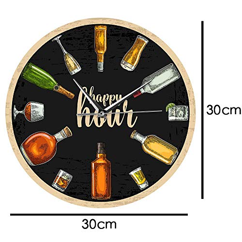 PLEASUR Happy Hour Wine Time Wine O # 39; Reloj Alcohol Reloj de Pared Hombre Cueva Pub Bar Decoración de Pared Restaurante Bebedor de Vino Alcohol s Bodega Arte