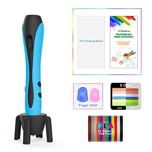 Pluma 3D Azul con Pantalla LCD, Motor Militar, 2 Dediles, 9 Plantillas de Papel, 12 Colores PLA, 1 Portalápices/Compatible con Filamentos de PLA & ABS/JIAMA JM-B661