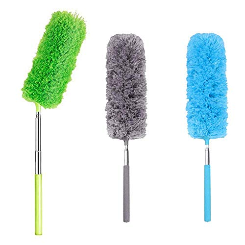 Pluma extensible plumero 3 piezas, plumeros para el Polvo estiramiento ajustable Pluma de microfibra Plumero Dusting Brush Pincel de mano para persianas, telaraña, automóviles