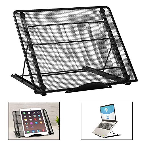 PNNP Laptop Stand, Soporte Portatil Mesa Atril, Soporte para Computadora Portátil de Escritorio Ventilado Plegable de Malla, Ligero Universal y Altura Ajustable, Adecuado (7"-17") Pulgadas, Negro