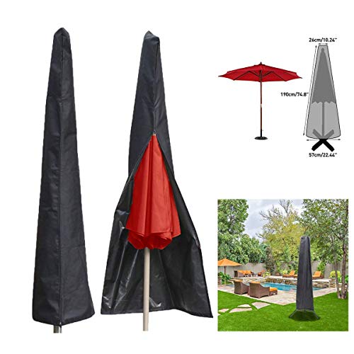 POAO Funda para Parasol, Impermeable Resistente al Agua al Aire Libre Patio, Parasol de Cremallera, para diámetro 3 m parasoles, Negro 600d Oxford Tela, Bolsa de Almacenamiento con Cremallera