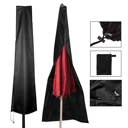 POAO Funda para Parasol, Impermeable Resistente al Agua al Aire Libre Patio, Parasol de Cremallera, para diámetro 3 m parasoles, Negro 600d Oxford Tela, Bolsa de Almacenamiento con Cremallera