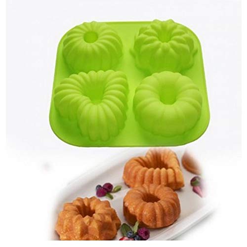 POIUY 4 cavidades Mini Bundt Cake Pudding Jello Molds Pan Cupcake Bakeware Moldes de Silicona para Hornear Pasteles