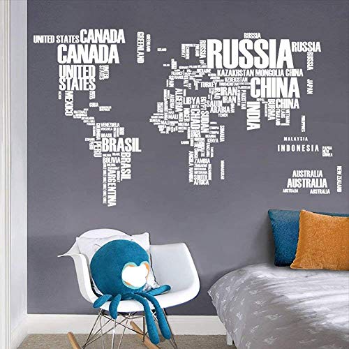 Polly Online 1 unids Letras Mapa del Mundo Pegatinas de Pared Oficina Sala de Estar decoración Peel and Stick Arte de la Pared extraíble calcomanías para el hogar (Blanco)