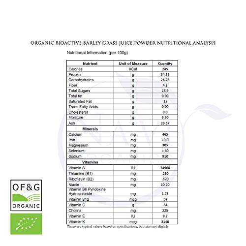 Polvo de JUGO de hierba de de Cebada crudo orgánico - Calidad superior y certificado orgánico (100 gramos)