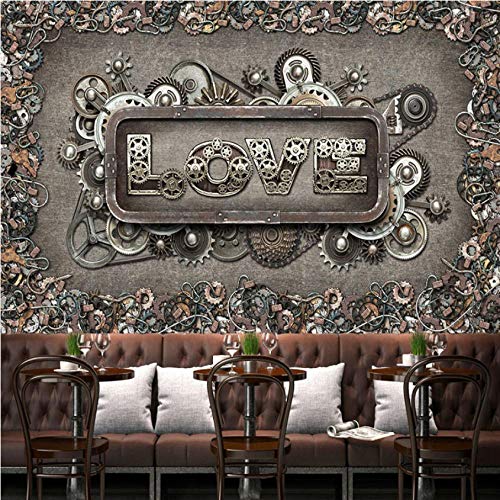 ponana Custom 3D Mural 3D European Retro Metal Gear Wallpaper Ktv Ocio Bar Mural Salón Bar Maquinaria Industria Amor Fondo De Pantalla-200X140Cm