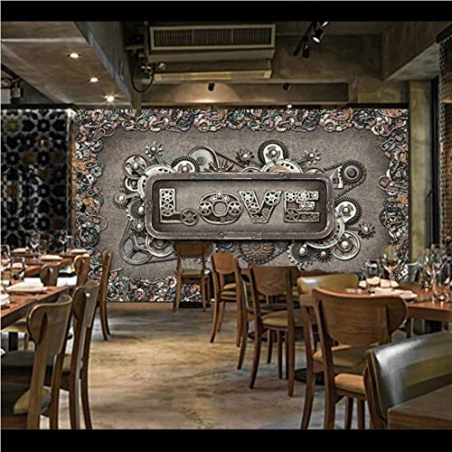 ponana Custom 3D Mural 3D European Retro Metal Gear Wallpaper Ktv Ocio Bar Mural Salón Bar Maquinaria Industria Amor Fondo De Pantalla-200X140Cm