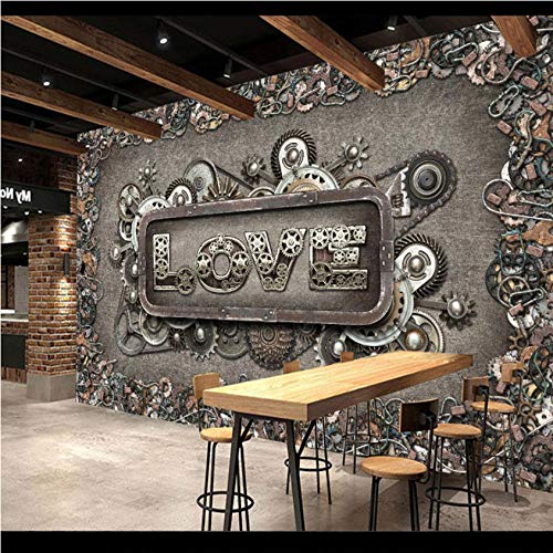 ponana Custom 3D Mural 3D European Retro Metal Gear Wallpaper Ktv Ocio Bar Mural Salón Bar Maquinaria Industria Amor Fondo De Pantalla-200X140Cm