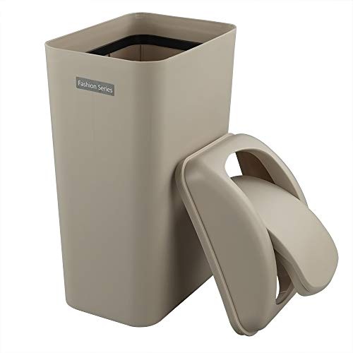 Ponpong 14 L Color Caqui Basura Reciclaje Papelera Cubo de Basura de Cocina Tapa Basculante, Plastico, 1 Unidad