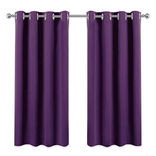 PONY DANCE Cortinas Opacas Termicas Morada - Cortinas Salon Modernas Aislantes Frio Calor con Ollaos/Telas 100% Poliéster para Dormitorio Niños Habitacion Matrimonio, 2 Uds, 132 x 137 cm (An x L)